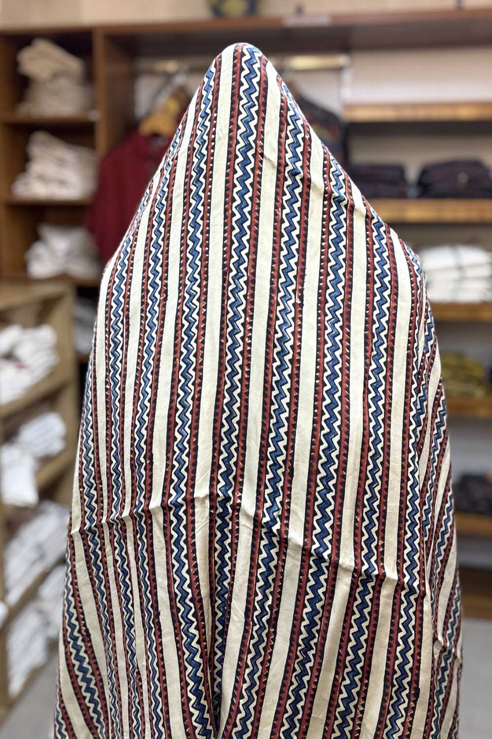 Offwhite Border Stripe Ajrakh Printed Modal Silk fabric