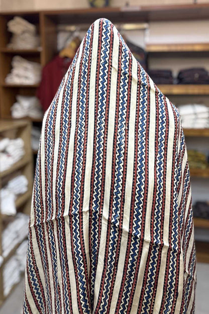 Offwhite Border Stripe Ajrakh Printed Modal Silk fabric