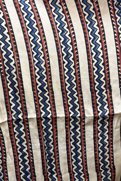 Offwhite Border Stripe Ajrakh Printed Modal Silk fabric