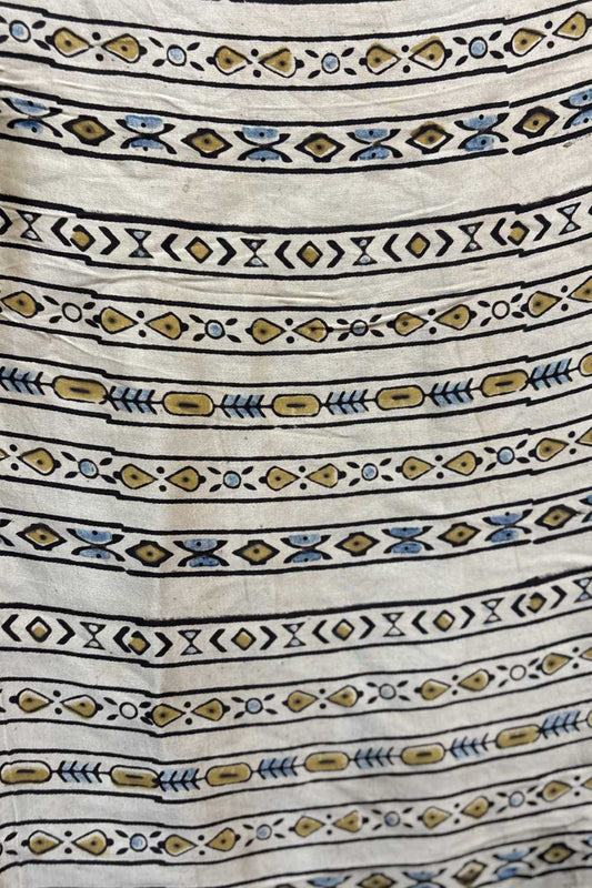 Offwhite Border Stripe Ajrakh Printed Modal Silk fabric