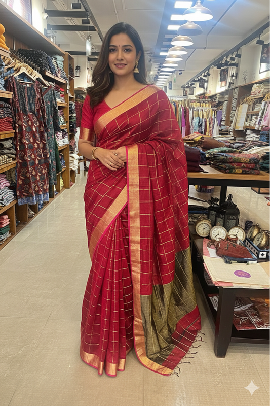 Red Maheshwari Silk Saree