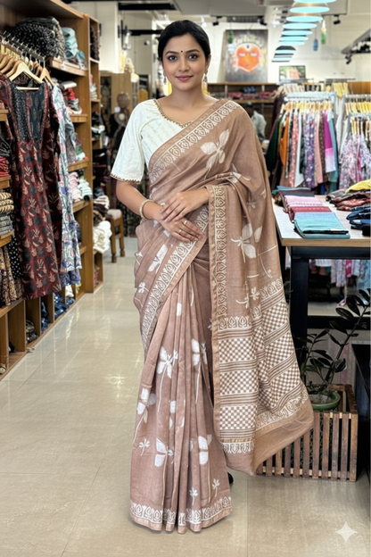 Lightbrown Chanderi Saree