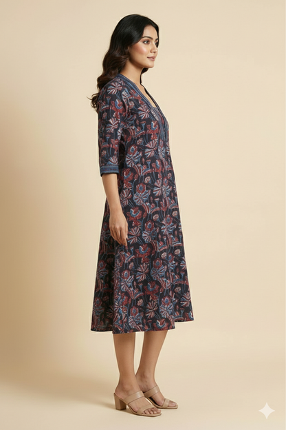 Black  Jahota Print A line Kurti  Collar Neck