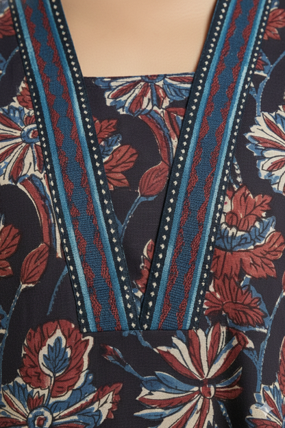 Black  Jahota Print A line Kurti  Collar Neck