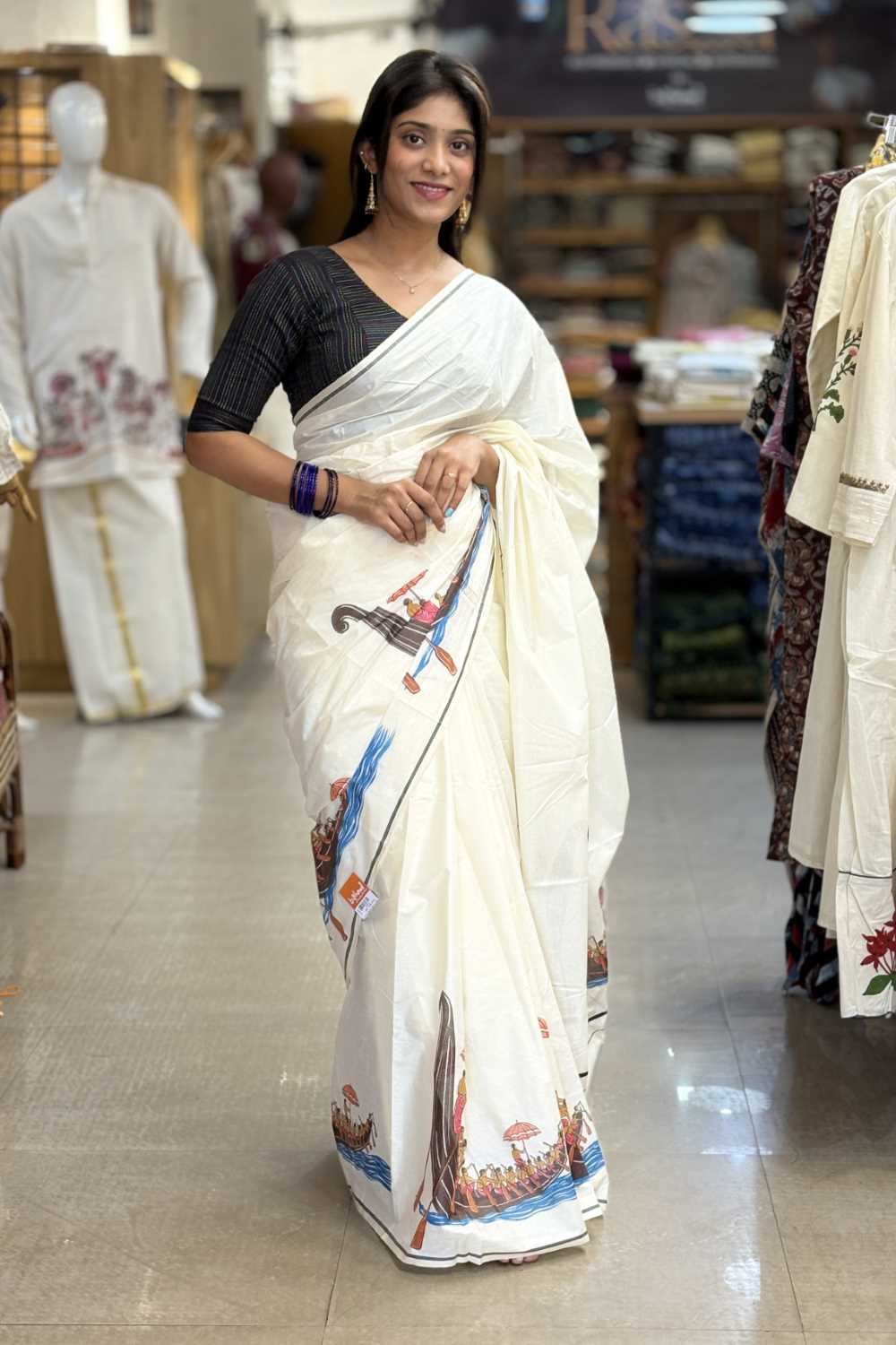 Kerala Saree with Vallamkalli Print