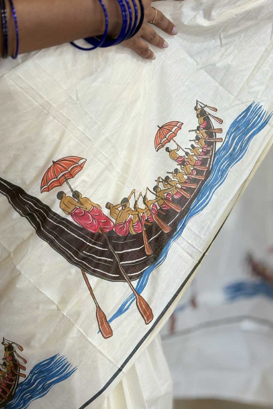 Kerala Saree with Vallamkalli Print