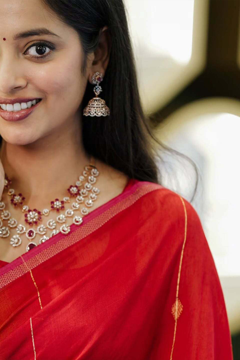 Red Orange Dual Shade Maheshweri Silk Saree