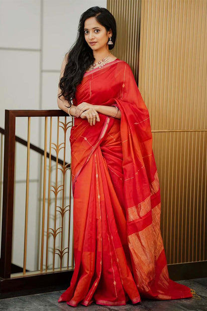 Red Orange Dual Shade Maheshweri Silk Saree