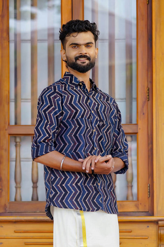 Dark Blue Base Zig Zag Print Shirt