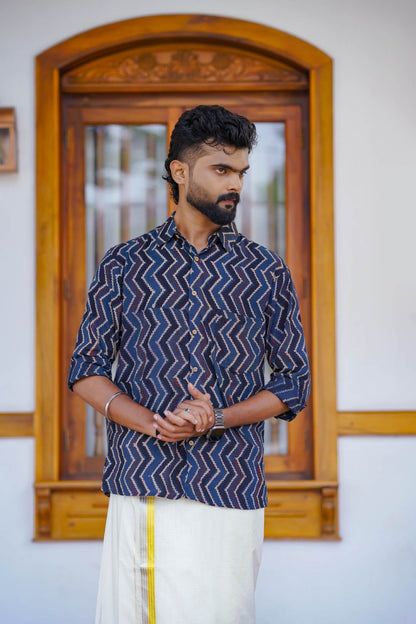 Dark Blue Base Zig Zag Print Shirt