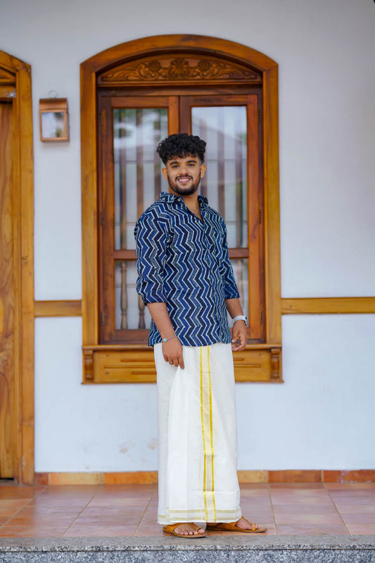 Blue Base Zig Zag Print Shirt