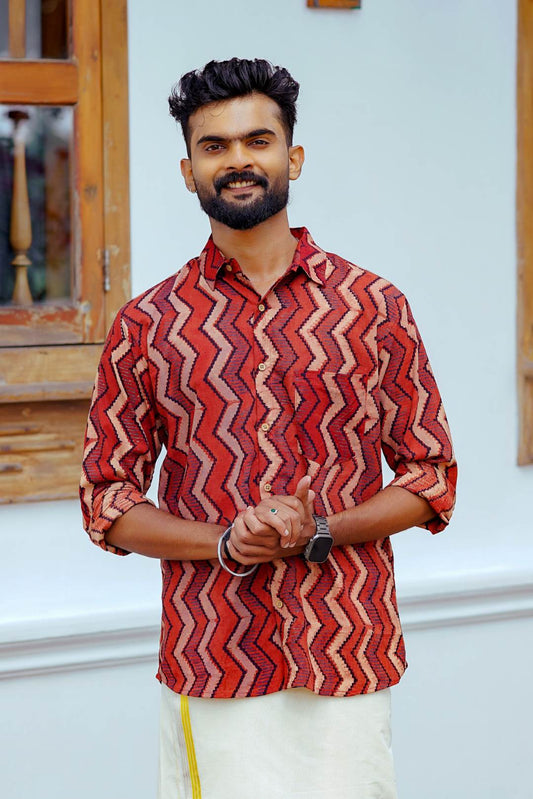 Red Base Zig Zag Print Shirt