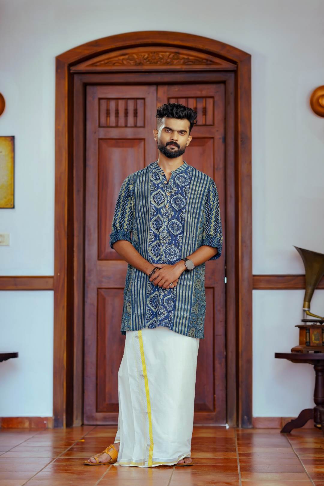 Blue Ajrakh Patch Kurtha