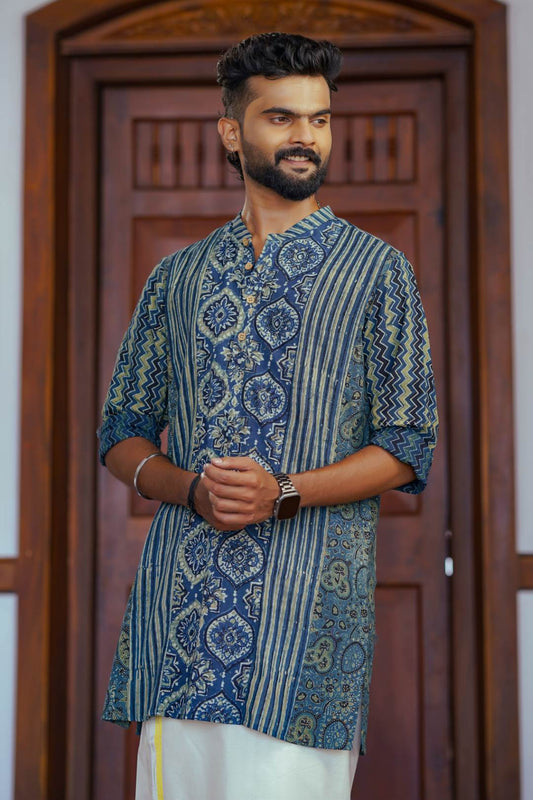 Blue Ajrakh Patch Kurtha