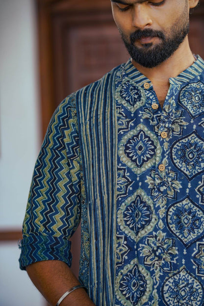 Blue Ajrakh Patch Kurtha