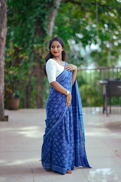 Indigo Base Single Printed Saree