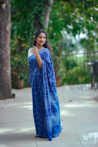 Indigo Base Single Printed Saree