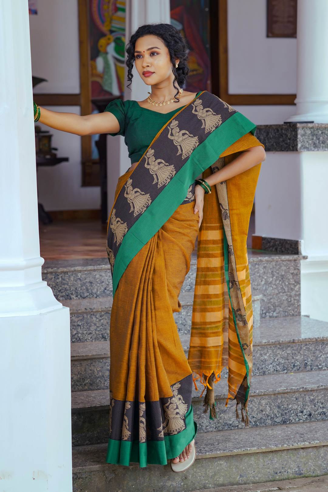 Mustardyellow Narayanpet Saree