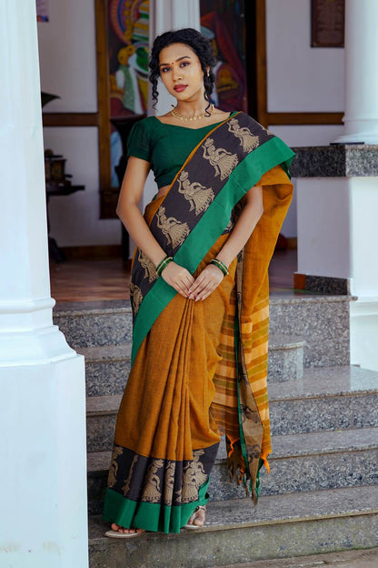 Mustardyellow Narayanpet Saree