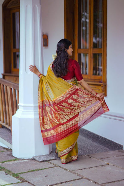 Mustard Yellow Doubleshade Saree
