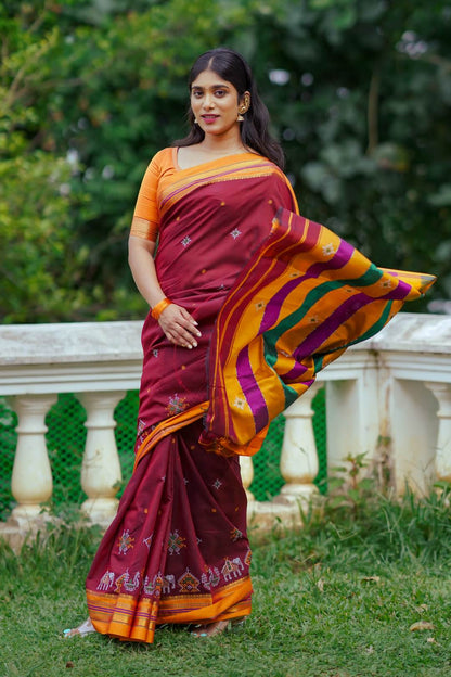 Maroon Narayanpet Saree
