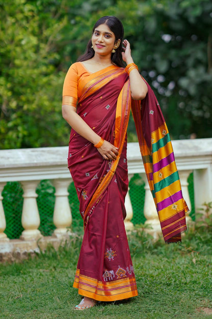 Maroon Narayanpet Saree