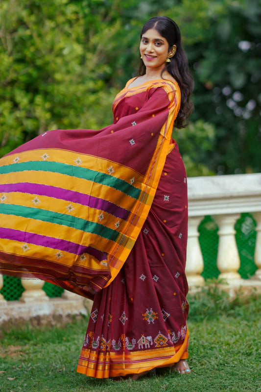 Maroon Narayanpet Saree