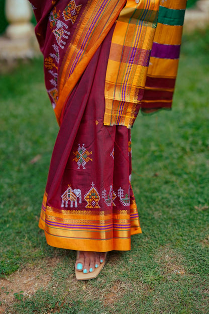 Maroon Narayanpet Saree