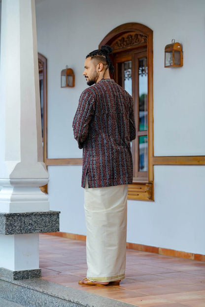 Black Full Sleeve Long Kurtha Epidermis Print Chinese Cola r