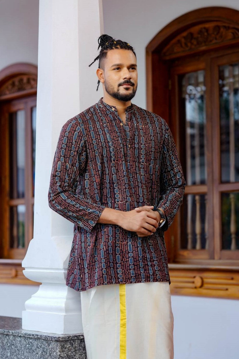 Black Full Sleeve Long Kurtha Epidermis Print Chinese Cola r