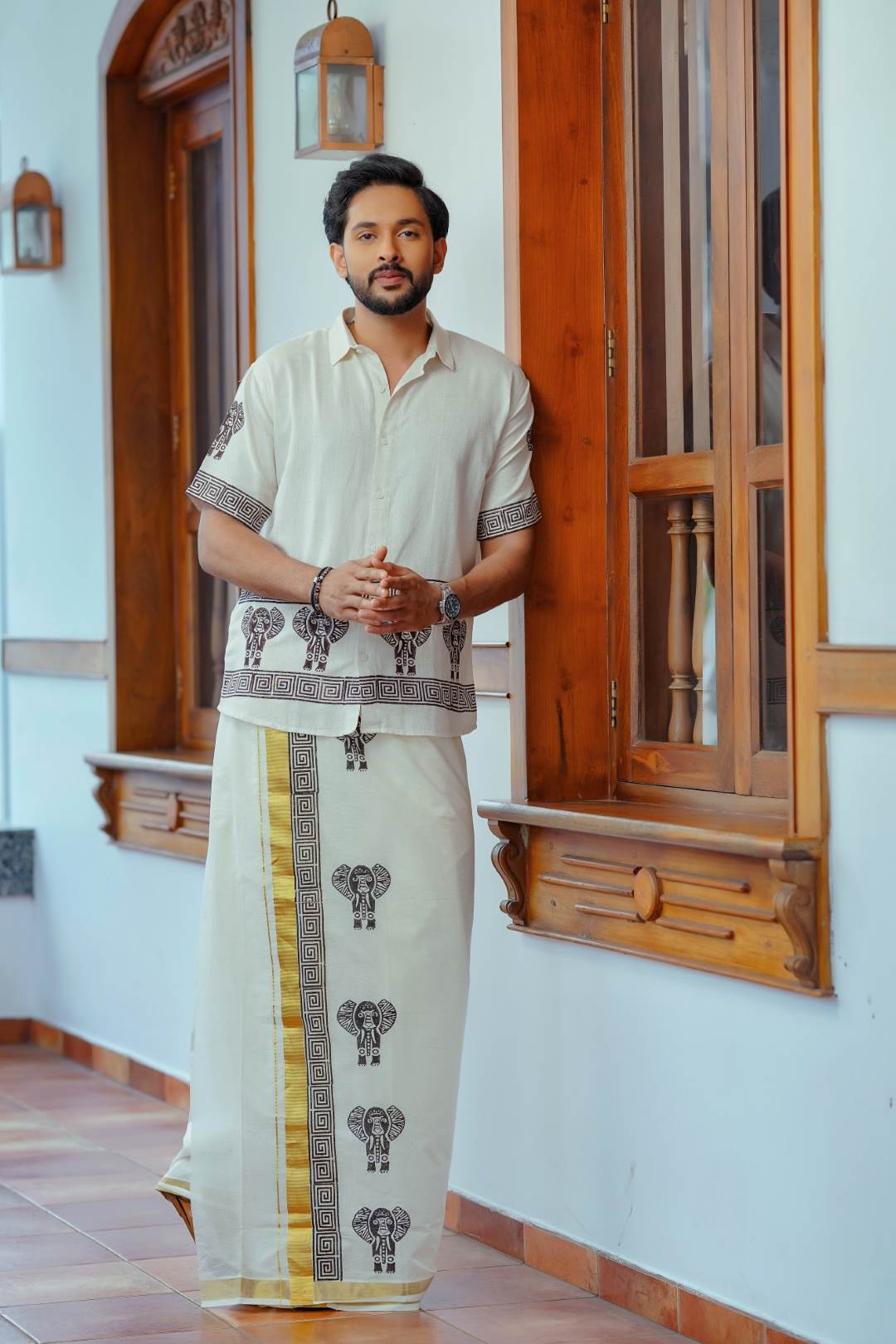 Offwhite Elephant Handblock Print Shirt