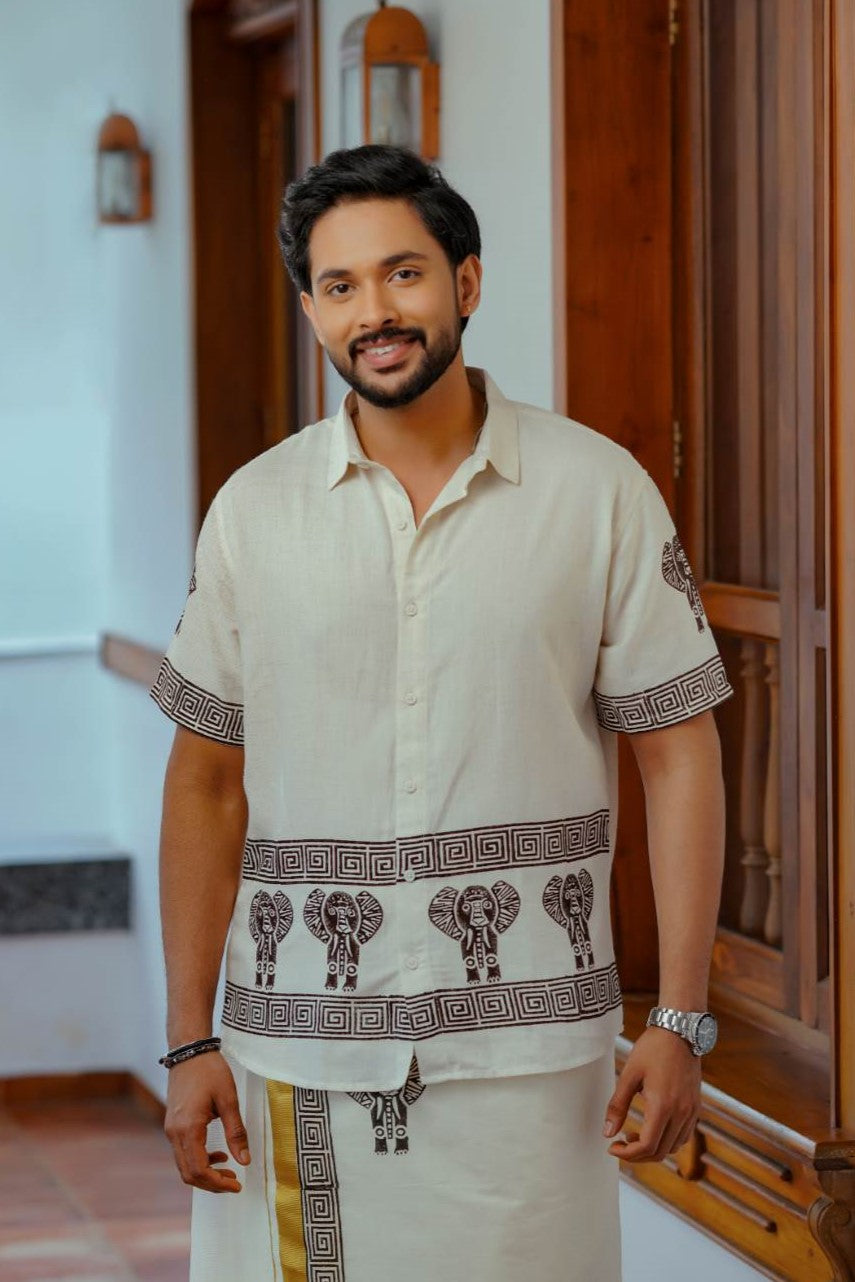 Offwhite Elephant Handblock Print Shirt