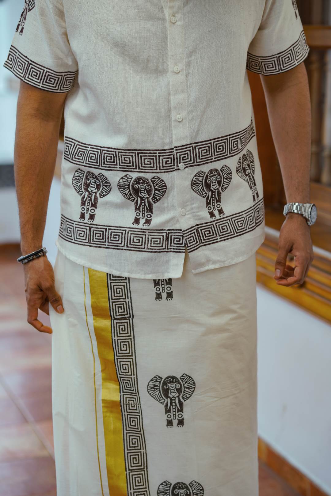 Offwhite Elephant Handblock Print Shirt