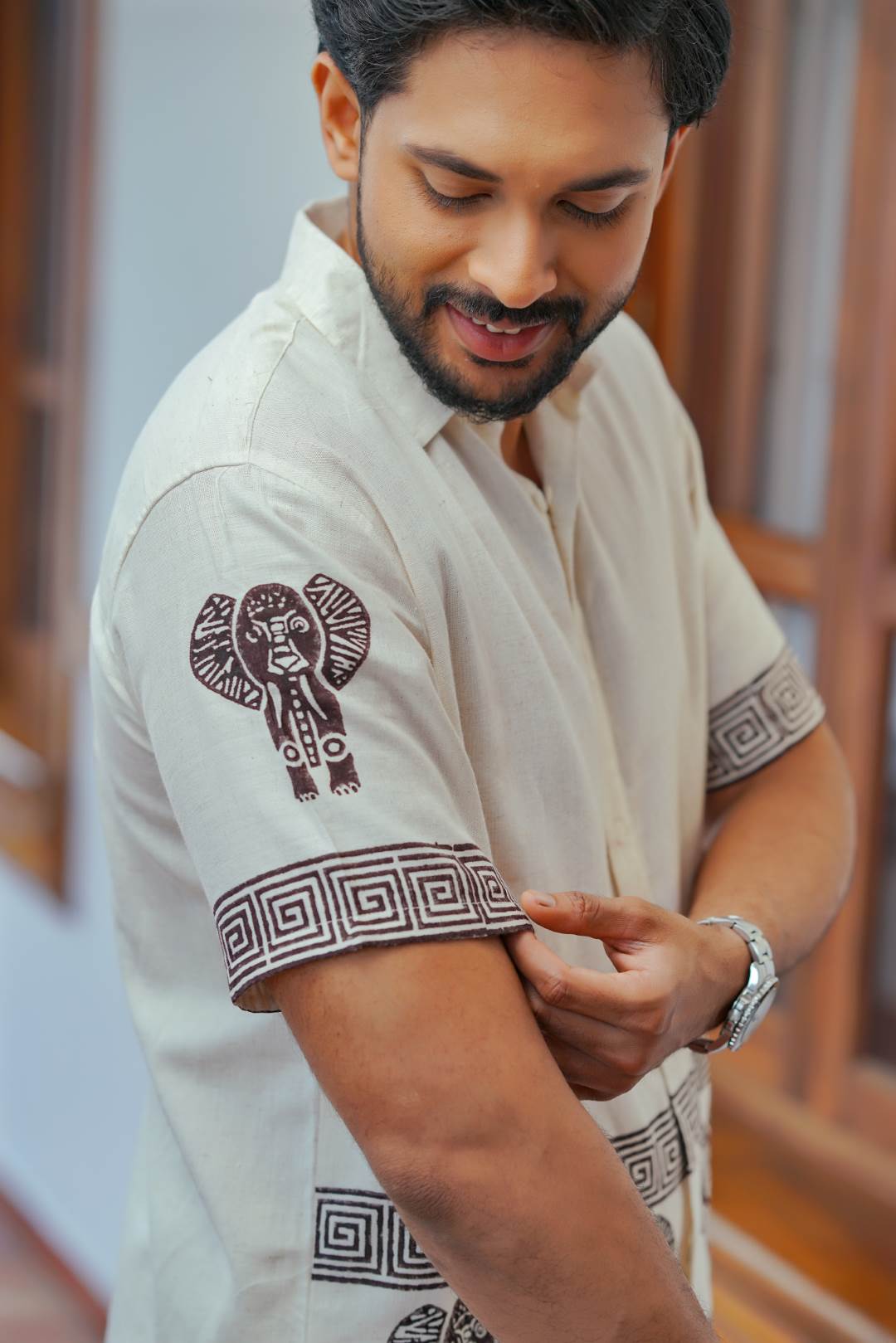 Offwhite Elephant Handblock Print Shirt