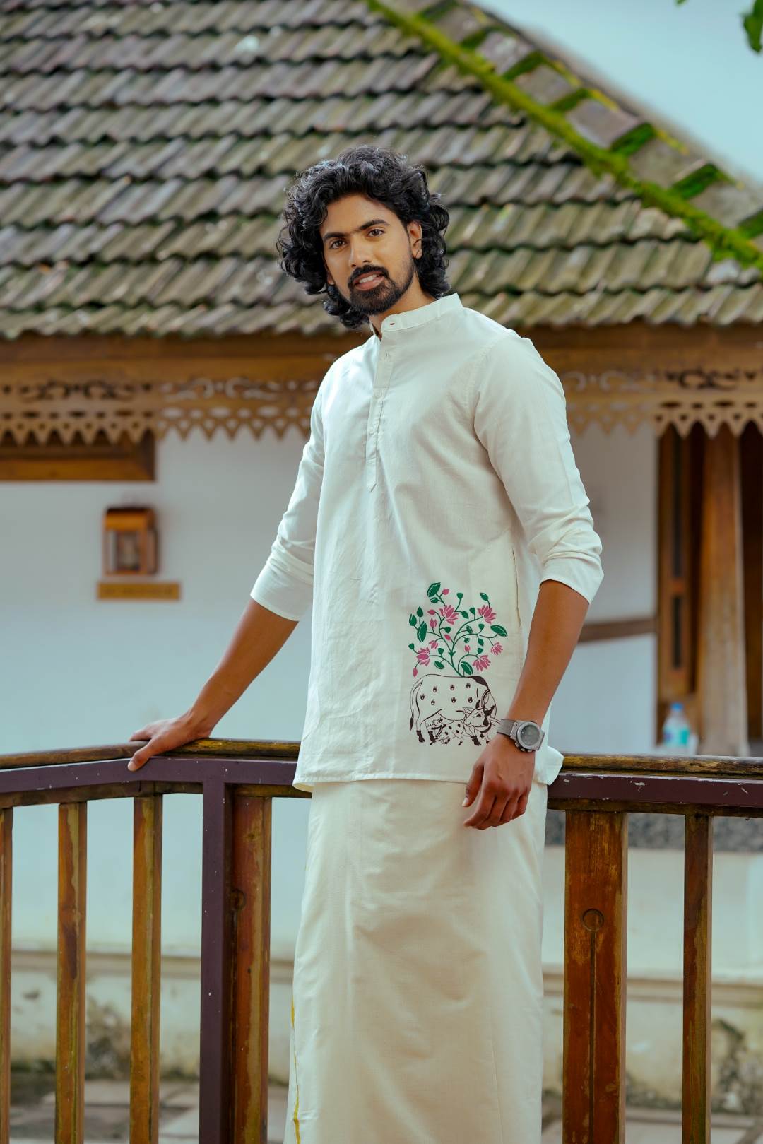 Offwhite Handblock Print Long Kurtha