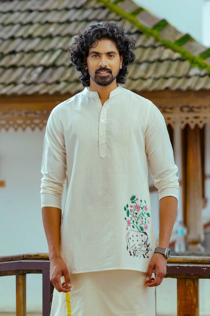Offwhite Handblock Print Long Kurtha