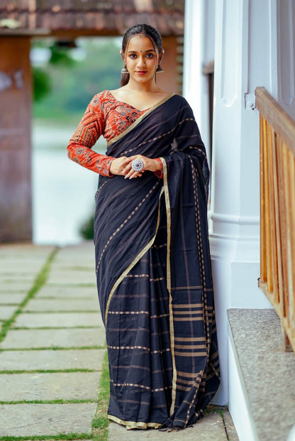 Black Narayanpett Butterfly Print Saree