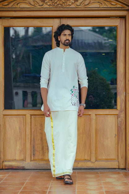 Offwhite Handblock Print Long Kurtha