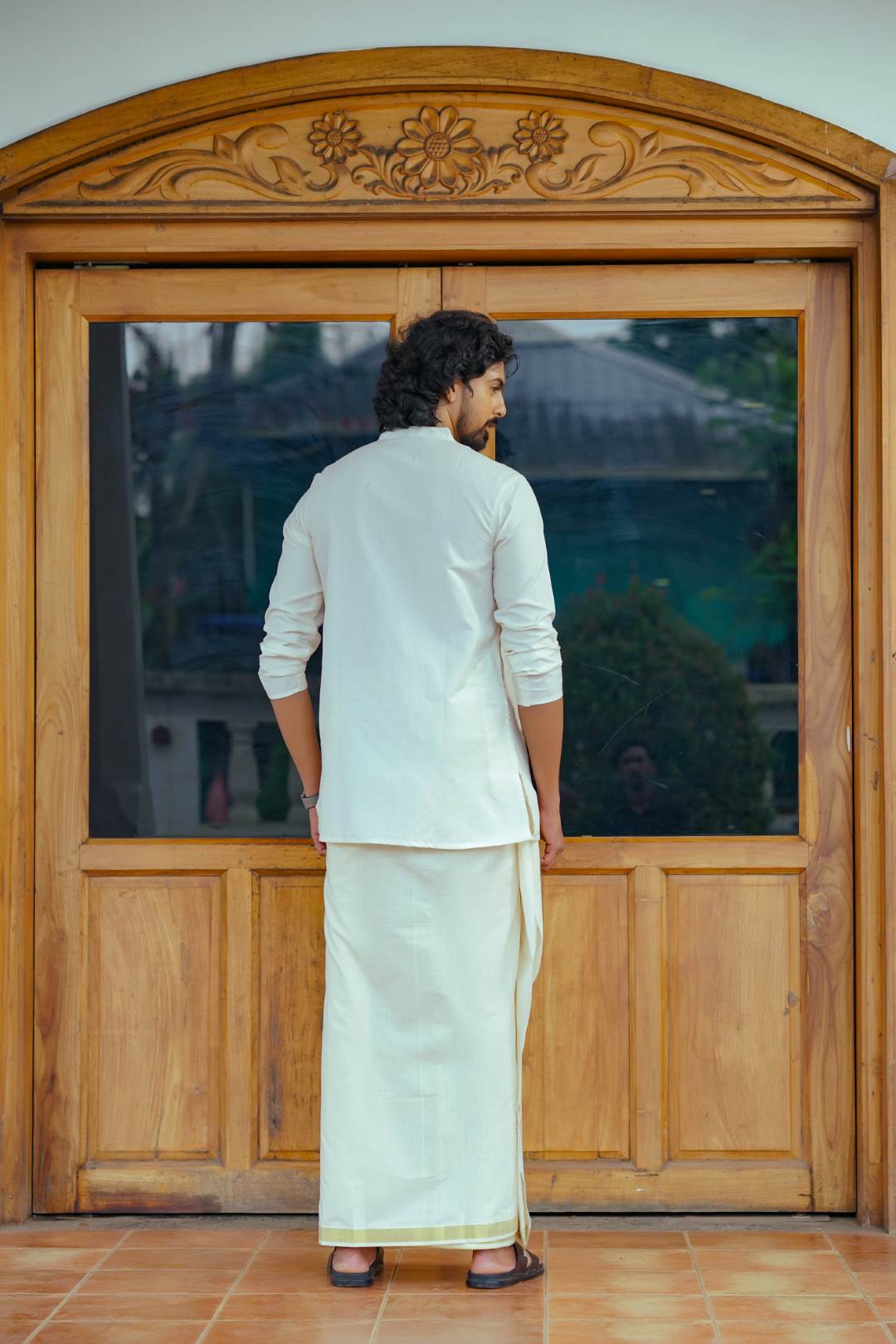 Offwhite Handblock Print Long Kurtha