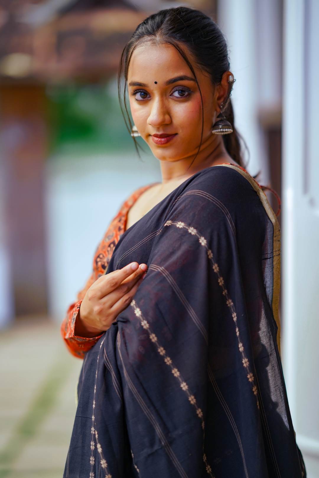 Black Narayanpett Butterfly Print Saree