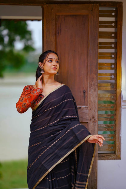 Black Narayanpett Butterfly Print Saree