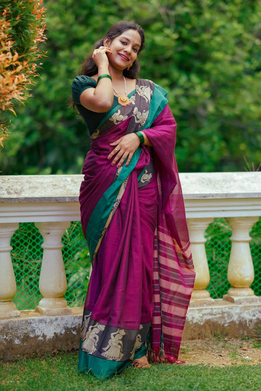 Dual Shade Purple & Maroon Narayanpet Saree