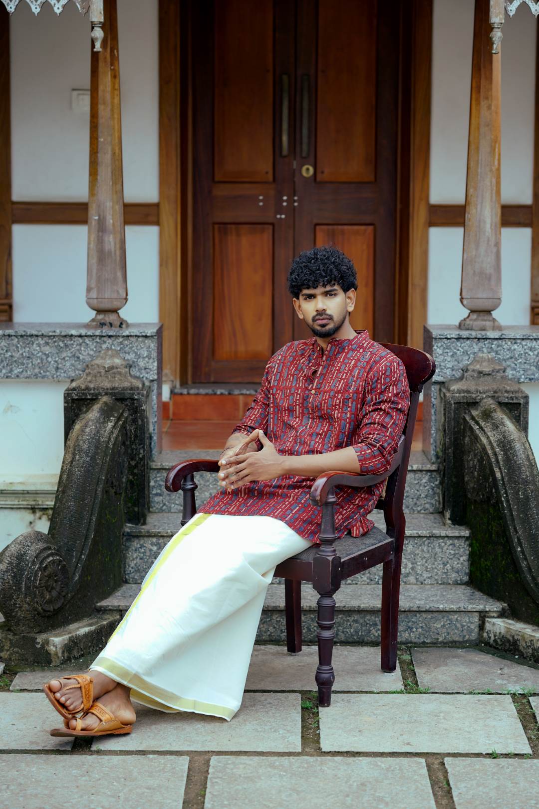 Red Full Sleeve Long Kurtha Epidermis Print Chinese Colar