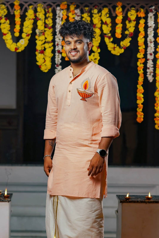 Peach Base Full Sleeve Kurtha
