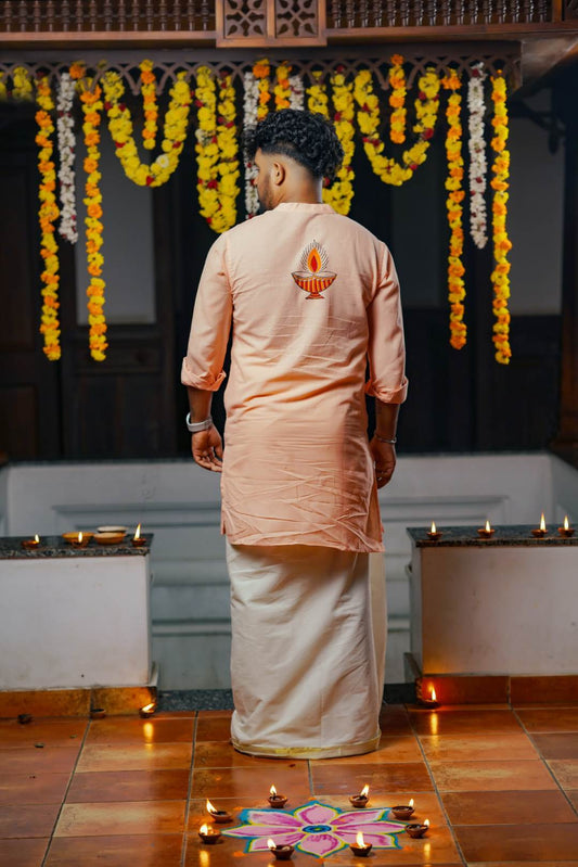 Peach Base Full Sleeve Kurtha