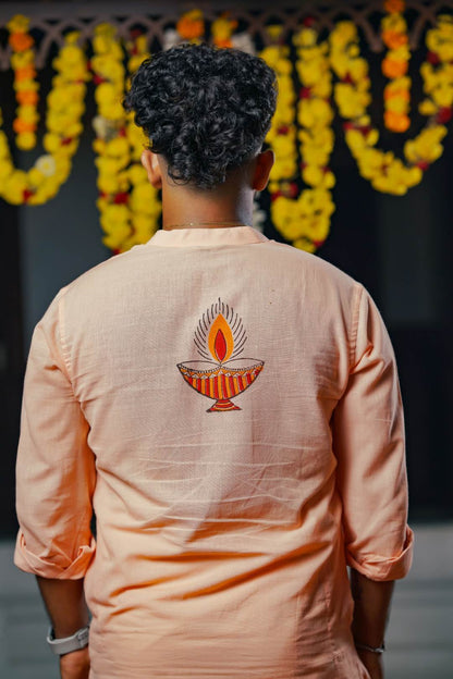 Peach Base Full Sleeve Kurtha