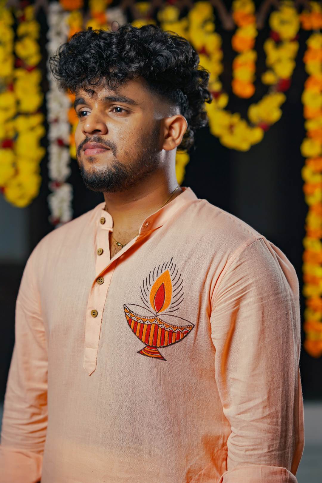 Peach Base Full Sleeve Kurtha