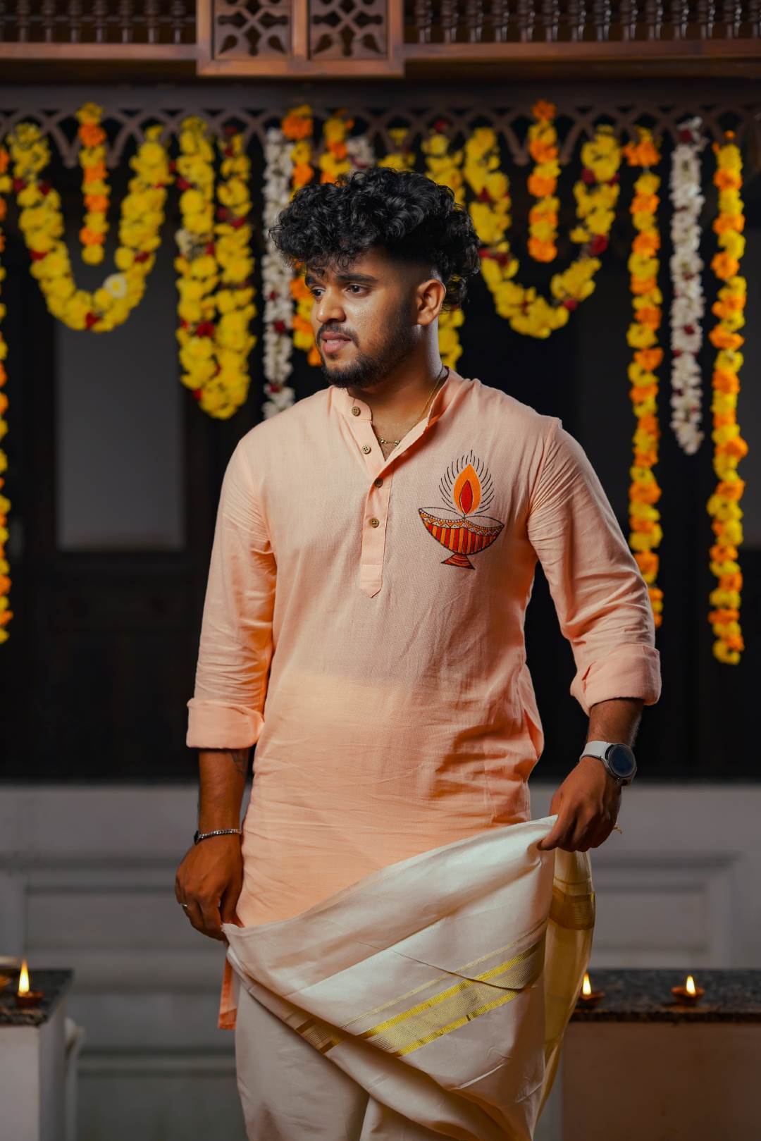 Peach Base Full Sleeve Kurtha