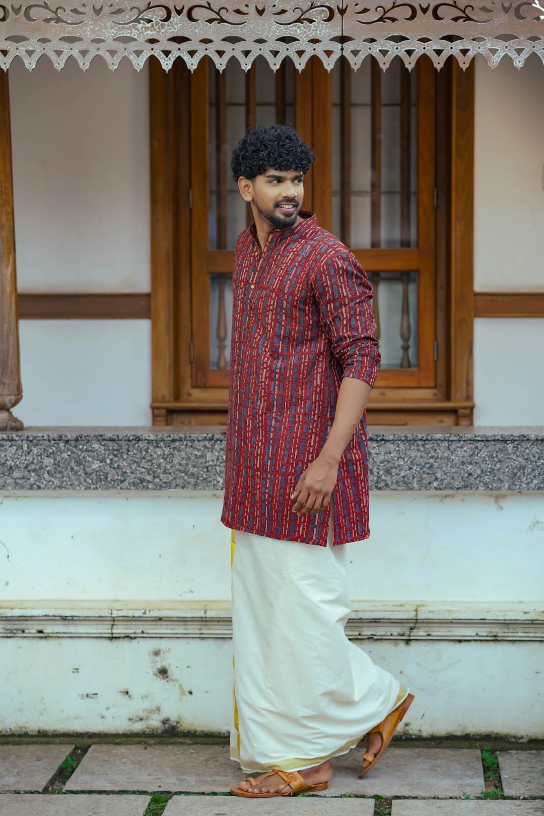 Red Full Sleeve Long Kurtha Epidermis Print Chinese Colar