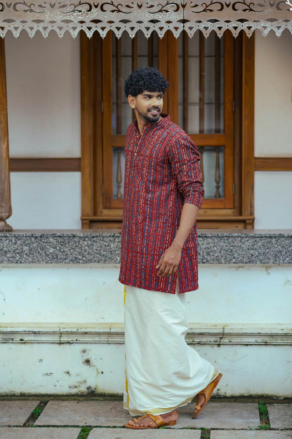 Red Full Sleeve Long Kurtha Epidermis Print Chinese Colar